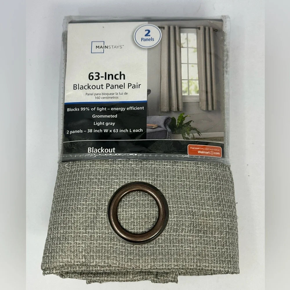 Mainstays Light Gray Blackout Curtain Panel Pair
